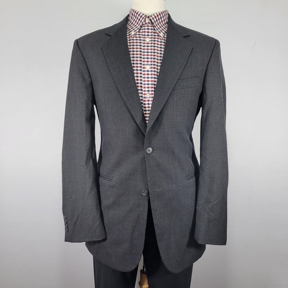 Stafford 339 Men's Sport Coat Blazer Two Button Charcoal Gray Wool Size 40L